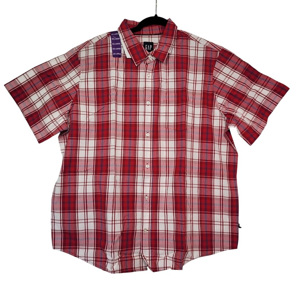 GAP Men's Red Plaid Short Sleeve Button-Up Cotton Poplin Shirt Size XX-Large